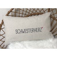 Kissen "Schwesterherz" Bestickt von juArtWerkstatt