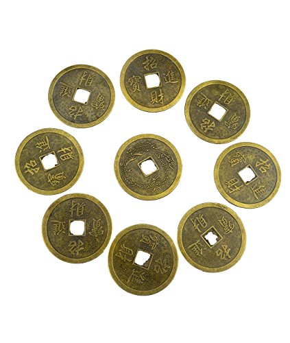juanxian Y1057, chinesische Glücksmünzen, Feng Shui, Drache und Phoenix I Ching Münze, Gold, 4,3 cm, 9 Stück von Juanxian