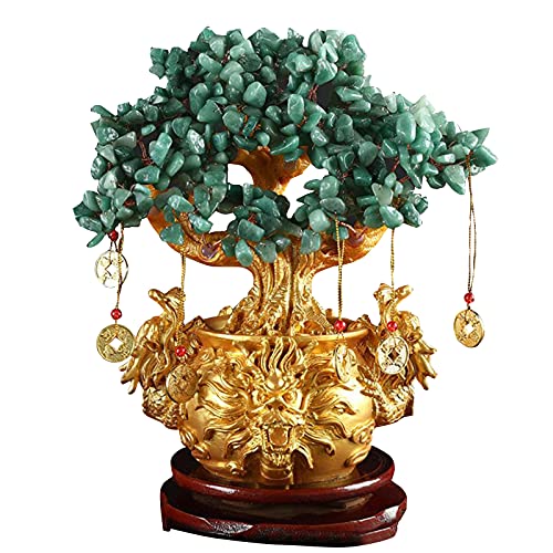 Feng Shui Chinesischer Kupfer-Geldbaum, Ornament, grüner Aventurin-Kristall, Baum in Geldbeutel, Glücksbringer, Bonsai, lockt Freunde an und reduziert Angst, spirituelles Geschenk, W4658-Grün, klein von juanxian