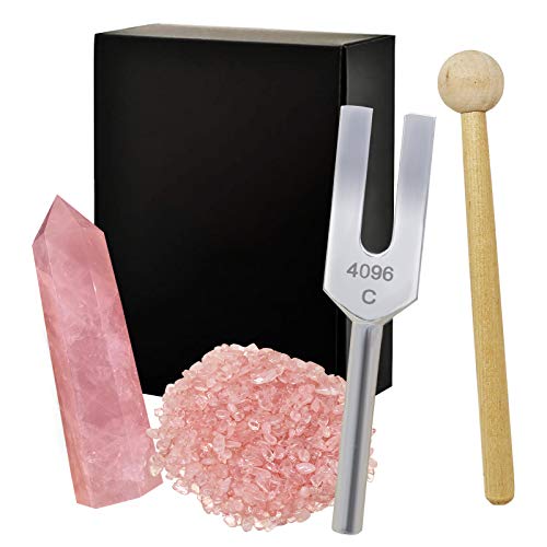 Juanxian 4096C Pink Crystal Stimmgabel Set zur Reinigung des Chakra Meditation Ornament Set W4315 - Pink von Juanxian