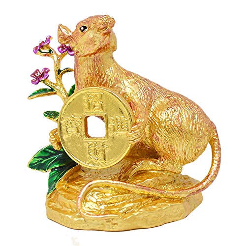 juanxian Feng Shui Goldene Ratte mit Münze und Amulett W4164 von juanxian