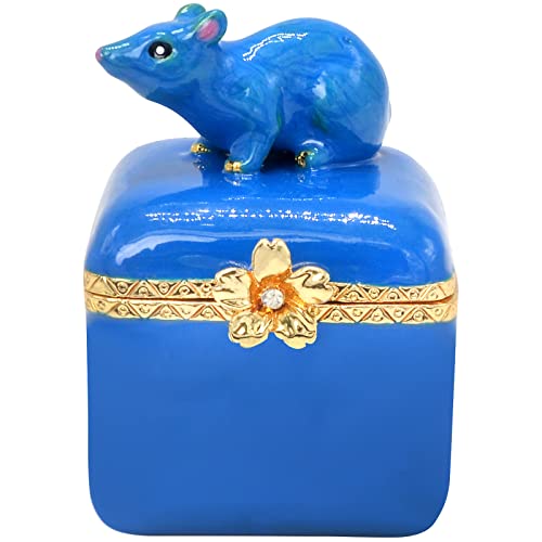 juanxian Feng Shui Sternzeichen Tiere Pfirsichblüte Schatzboxen Blaue Ratte w5383 von juanxian