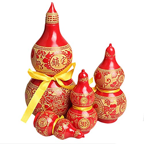juanxian Feng Shui Walnuss Gourd Chinese Good Luck Wu Lou/Cucurbit for Wealth Friedliche Statue Amulett Home Decor Geschenk, rot, 4inch von juanxian