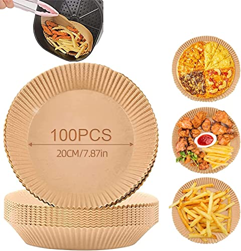 Backpapier für Heißluftfritteuse, 100 Stück Rund Pergamentpapier Air fryer Liners, Disposable Paper für Ofen und Air Fryers(7.9IN) von juingio