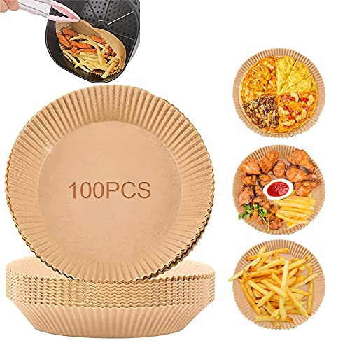 100 Stück Backpapier für Heißluftfritteuse, Air fryer Backpapier Antihaft Wasserdicht Ölfest Einwegschalen Luftfritteuse Pergamentpapier Liner für Heißluftfritteuse Bratpfanne Ofen Mikrowelle Grill von juingio