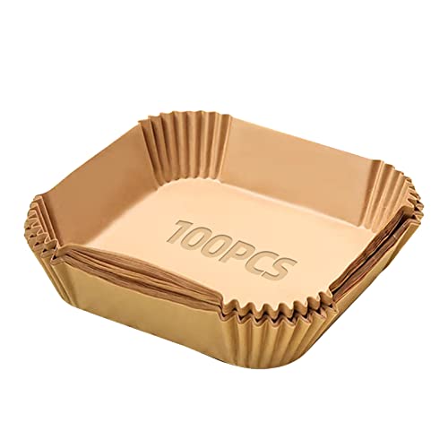Backpapier Air fryer, Quadrat 100 Stück Antihaft-Einweg-Luftfritteusen Pergamentpapier für Heißluftfritteuse Bratpfanne Ofen Heißluftfritteuse Bratpfanne(6.3in) von juingio