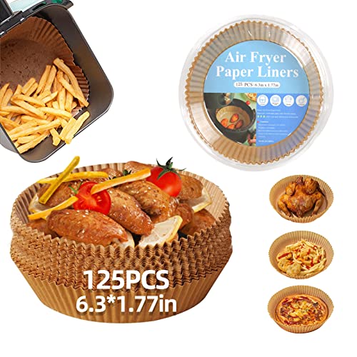 Backpapier für Heißluftfritteuse, 125 Stück 16cm Rund Airfryer Papier Liner, Airfryer Backpapier Wasserdicht Ölfest Pergamentpapier Liner Airfryer Zubehör, für Heißluftfritteuse Ofen Mikrowelle von juingio