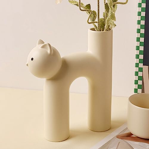 Juju Katzen Deko Vase - Vasen Deko Fensterbank - Home Decor Flur Deko Modern - Skandinavische Deko Esstisch Deko - Bücher Deko Deko Vase - Vase Aesthetic Couchtisch Deko Vasen (Beige) von juju GOODS