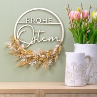 Türkranz Frühling Aus Holz Mit Trockenblumen "Frohe Ostern" von julibermanufaktur