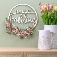Türkranz Frühling Aus Holz Mit Trockenblumen "Hallo Frühling" von julibermanufaktur