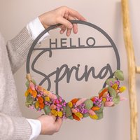 Türkranz Frühling Aus Holz Mit Trockenblumen "Hello Spring" von julibermanufaktur