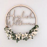 Türkranz Willkommen, Trockenblumenkranz Frühling, Willkommensschild, Geschenk Zum Einzug von julibermanufaktur