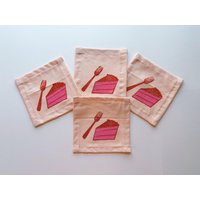 Cocktailservietten Aus Leinen Kuchenscheibe Auf Blush. Handblock Gedruckt. Boho Dekor. Einweihungsgeschenk. Geburtstags-Party von juliepeach