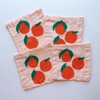 Cocktailservietten Aus Leinen Mandarinen Auf Blush. Handblock Gedruckt. Boho Dekor. Einweihungsgeschenk. Urlaub Winterparty von juliepeach