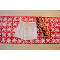 Leinen Servietten Set. Schneeweißen Waldbäumen. Handgedrucktes Blockprint/Platzset Geschirrtuch. Boho Dekor. Botanisch. Natur. Neutrales Motiv von juliepeach