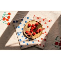 Leinen Servietten. Blaue Miniblümchen Auf Blush. Handblock Gedruckt. Tischsets/Geschirrtuch. Boho Dekor. Beschenkte Gastgeschenk von juliepeach