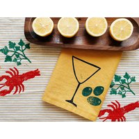 Leinen Servietten. Martini Auf Senf. Handblock Gedruckt. Tischsets/Geschirrtuch. Beschenkte Gastgeschenk. Für Geburtstag Oder Dinner Party Dekor Leinen Servietten. Martini Auf Senf. Handblock Gedruckt. Tischsets/Geschirrtuch. Beschenkte Gastgeschenk. Für Geburtstag Oder Dinner Party Dekor von juliepeach