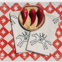 Leinen Servietten. Pferd Auf Haferflocken. Handblock Gedruckt. Tischsets. Boho Dekor. Beschenkte Gastgeschenk. Wüste. Cowboy. Kuhmädchen von juliepeach