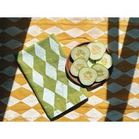 Leinen Servietten. Rauten Auf Chartreuse-Grün. Handblock Gedruckt. Tischsets/Geschirrtuch. Beschenkte Gastgeschenk. Geburtstags-Dinner-Partydekor von juliepeach