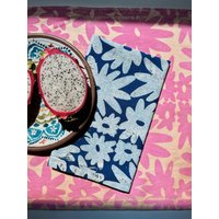 Servietten Aus Leinen. Blauer Blumenklecks. Handblock Gedruckt. Tischsets/Geschirrtuch. Boho Nach Hause. Gastgeberin Oder Einweihungsgeschenk von juliepeach