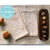 Servietten Aus Leinen. Neutral Blumig Auf Haferflocken. Hand Gedruckt/Tischsets Geschirrtuch. Boho. Neutral. Herbst Erntedankfest von juliepeach