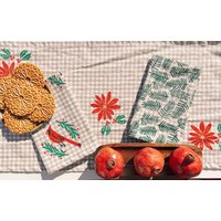 Tannennadeln Auf Vichykaro. Blockdruck Leinenservietten/Platzsets Geschirrtücher. 4Er Set. Boho Weihnachtsfeier. Urlaub Dekor. Winter von juliepeach