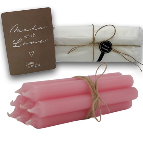 juneBYnight Stabkerzen Pink Set 8 Stück - Länge 20 cm, ø 2,2 cm, Limonade Pink - 72 Std. lange Brenndauer, rußfreies Abbrennen, Paraffinwachs - dein persönliches Geschenk von juneBYnight MORGANIC EMOTIONS