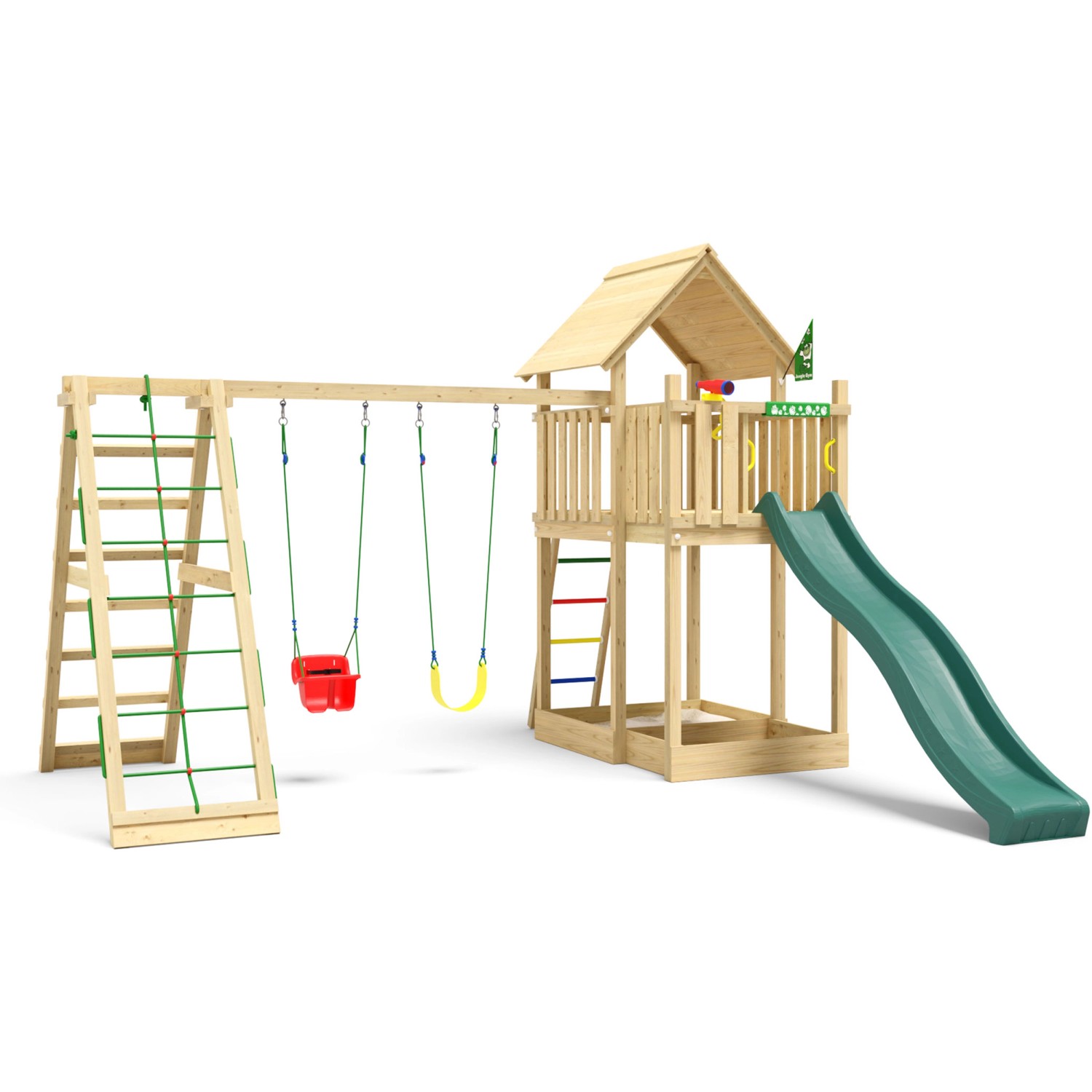 Jungle Gym Spiel Canopy Holz Doppelschaukel Kletterbock Rutsche Dunkelgrün von jungle gym