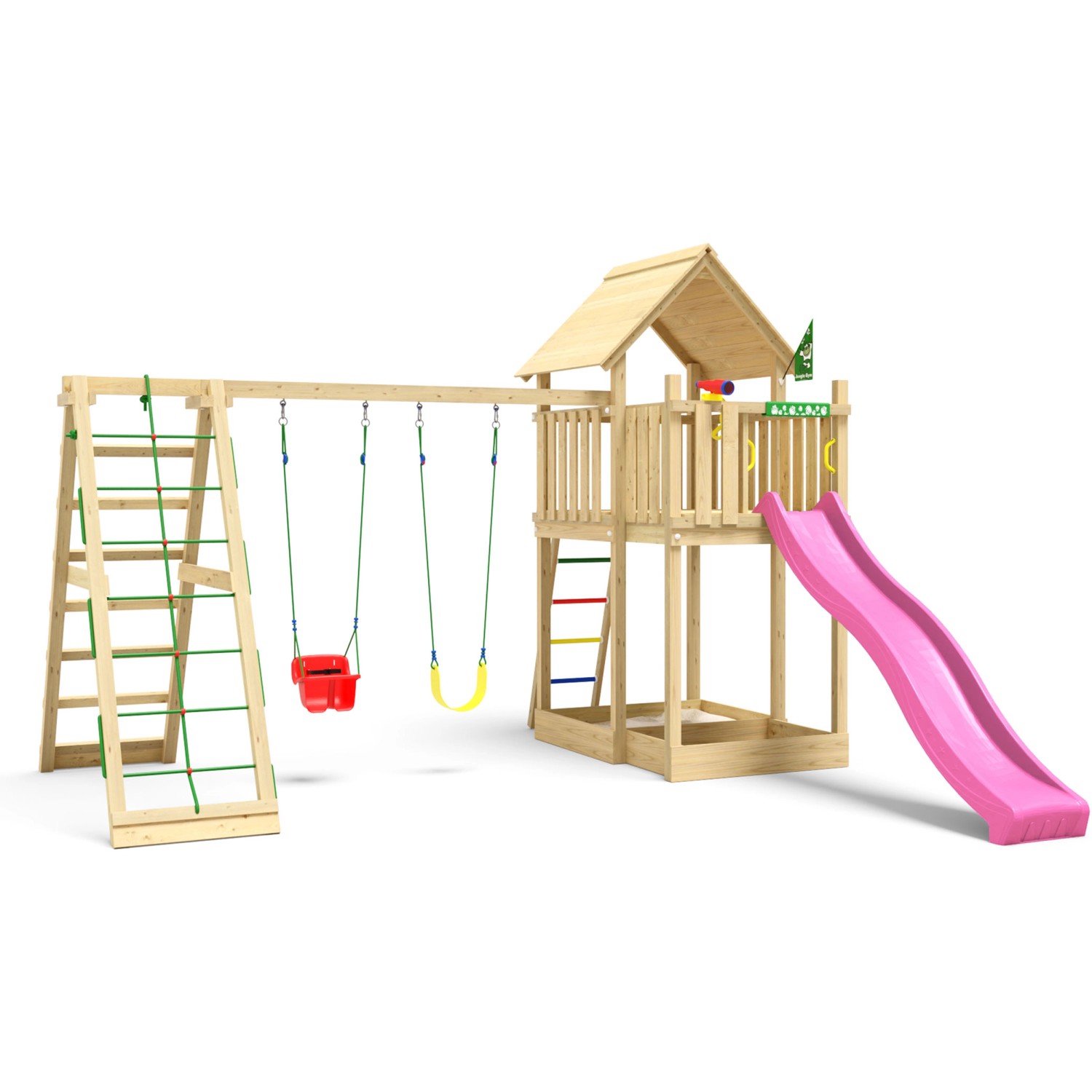 Jungle Gym Spiel Canopy Holz Doppelschaukel Kletterbock Rutsche Fuchsia von jungle gym