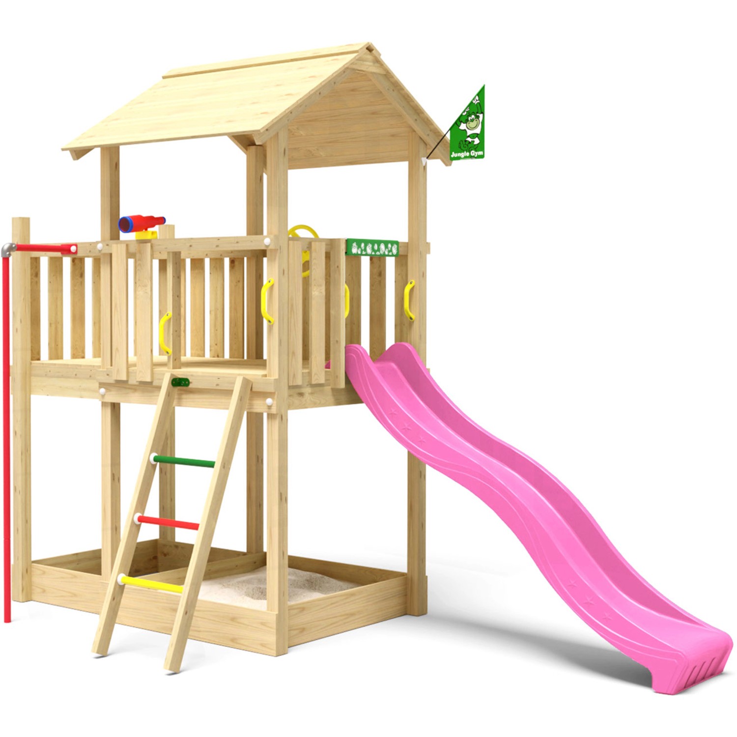 Jungle Gym Spielturm Marvel Holz Rutschstange und Rutsche Fuchsia von jungle gym