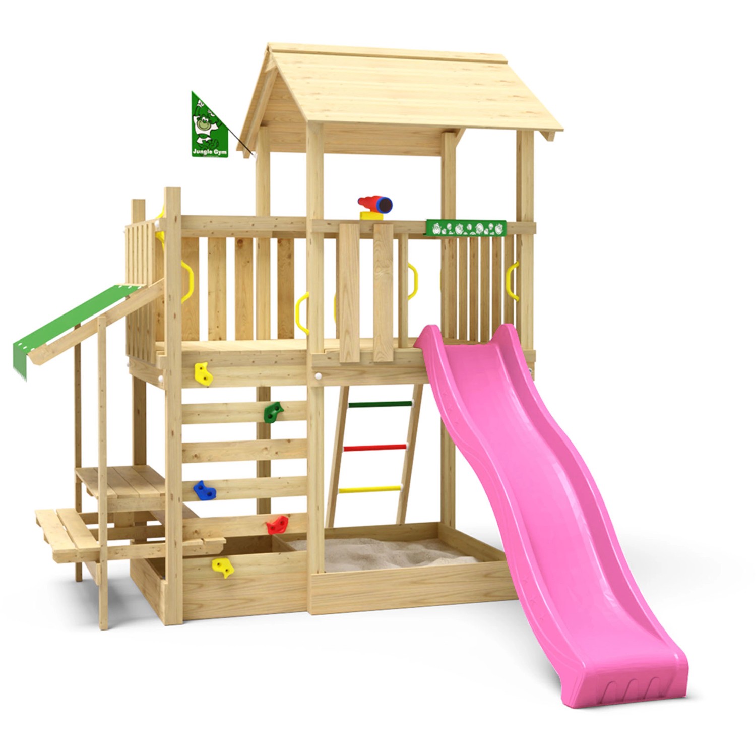 Jungle Gym Spielturm Plaza Holz Turm Picnic Modul Rutsche Fuchsia von jungle gym