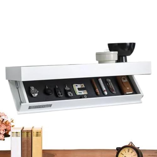 junozya Misorat Regal mit Geheimfach | Verbesserte Version Verdecktes Schweberegal | Wandmontierte Aufbewahrungslösung | Moderne Wohnkultur – Ideal für Wohnzimmer oder Büro (Weiß) von junozya