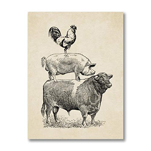 juntop Farm Geflügel Kuh Schwein Huhn Poster Vintage Küche Dekor Land ländlichen Retro Wandbild Leinwand Malerei Drucke Home Decoration 60X90cm Rahmenlos von juntop