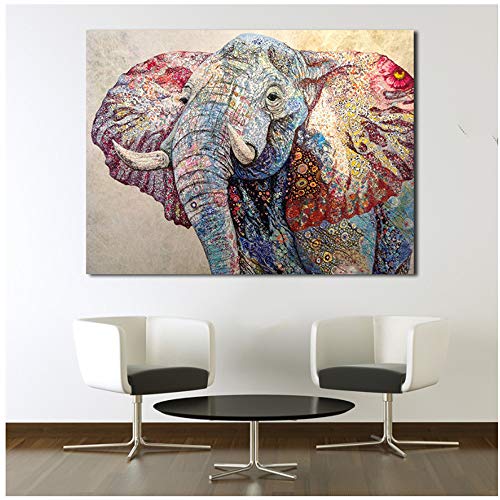 juntop Leinwanddruck Gemälde auf Leinwand Tierbild Bunte Elefanten Moderne Wohnkultur Wandbilder für Wohnzimmer Kunst -60x80cm ohne Rahmen von juntop