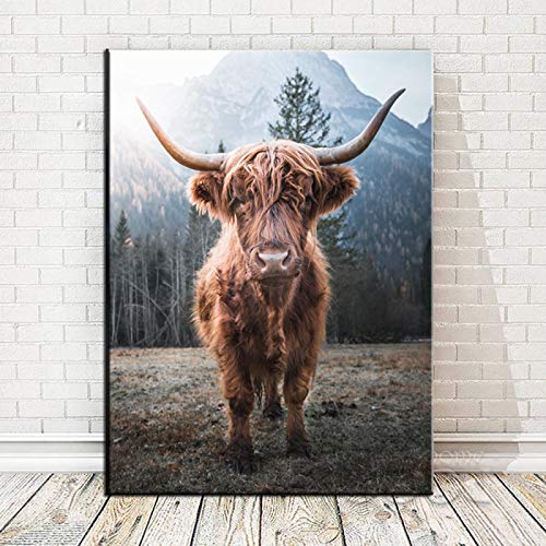 juntop Nordische Wandbilder für Wohnzimmer Rinder Highland Race Wandkunst Leinwand Malerei Poster und Drucke Skandinavisches Dekor 50x70cm / 19.7"x27.6 Kein Rahmen von juntop