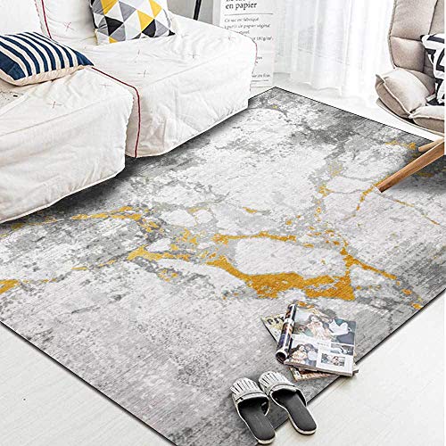 juofbwas Designer Teppiche für Schlafzimmer Pflegeleicht Kurzflor Teppich Wohnzimmer Esszimmer Kinderzimmer Teppich Einfache abstrakte Tinte gelb grau 140 x 200 cm von juofbwas