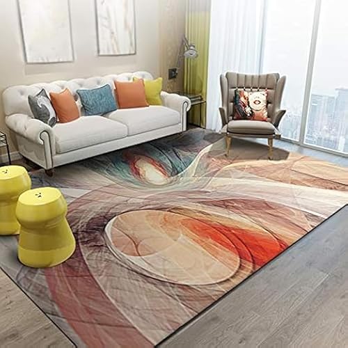 juofbwas Teppich Wohnzimmer Waschbar 150 x 180 cm mit Anti Rutsch Unterseite,für Schlafzimmer,Küche,Jugendzimmer und Esszimmer Modernes Abstraktes Orange von juofbwas