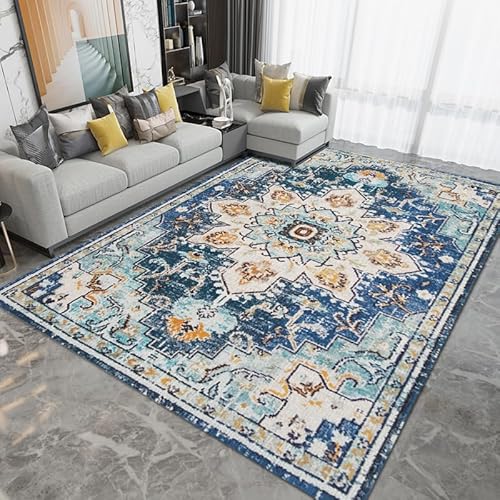 juofbwas Teppich Wohnzimmer Waschbar 150 x 180 cm mit Anti Rutsch Unterseite,für Schlafzimmer,Küche,Jugendzimmer und Esszimmer Retro Ethnische Blaue Blumen juofbwas Teppich Wohnzimmer Waschbar 150 x 180 cm mit Anti Rutsch Unterseite,für Schlafzimmer,Küche,Jugendzimmer und Esszimmer Retro Ethnische Blaue Blumen von juofbwas