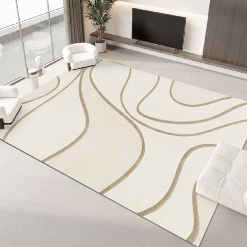 juofbwas Teppich Wohnzimmer Waschbar 80 x 160 cm Anti-Rutsch Weicher Schlafzimmer Bettvorleger,für Küche,Esszimmer und Arbeitszimmer Dekoration Abstrakte Beige Linien von juofbwas