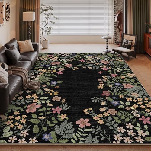 juofbwas Teppich Wohnzimmer Waschbar 80 x 160 cm Anti-Rutsch Weicher Schlafzimmer Bettvorleger,für Küche,Esszimmer und Arbeitszimmer Dekoration Retro Kleines Blumenmuster Schwarz juofbwas Teppich Wohnzimmer Waschbar 80 x 160 cm Anti-Rutsch Weicher Schlafzimmer Bettvorleger,für Küche,Esszimmer und Arbeitszimmer Dekoration Retro Kleines Blumenmuster Schwarz von juofbwas
