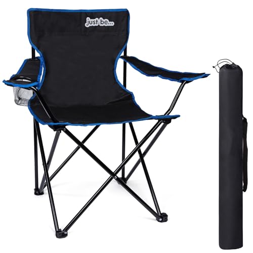 just be... Campingstuhl. Klappstuhl fürs Camping, Angelstuhl mit Armlehne und Getränkehalter in unterschiedlichen Farben - Schwarz/Blau von just be...