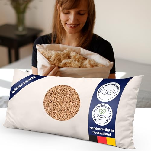 just relaxed Hirsekissen 40 x 80 cm – Formstabiles Schlafkissen mit Baumwoll-Kissenhülle – Feuchtigkeitsregulierendes Kopfkissen mit Stützfunktion – Atmungsaktives Kissen von just relaxed
