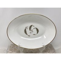 Ovale Gemüseschale - September Von Royal Worcester- Elegante Graue Blätter Weiße Punkte Feines Porzellan Made in England von just2girlsApickin