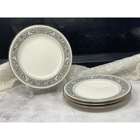 4Er Set Noritake 7570 Prelude Brot- Und Butterplatten - Schwarze Schriftrolle Fächerband Mit Platinverzierung Elegante Servierteller von just2girlsApickin