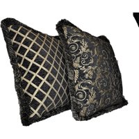 Besticktes Grau Gold Blatt Chenille Fransenkissen Für Sofa Oder Stuhl Hand Made in Usa von justtherightpillow