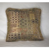 Braun Gold Rost Vintage Chenille Kissen Mit Fransen Patchwork Print Für Sofa Sessel Couch Braun Gold Rost Vintage Chenille Kissen Mit Fransen Patchwork Print Für Sofa Sessel Couch von justtherightpillow
