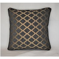 Dekokissen Graugold Chenille Mit Paspel Streifen Uni Floral von justtherightpillow