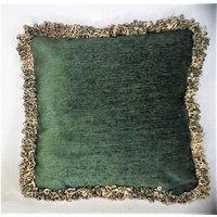 Großes Chenille Fransen Kissen in Grün Gold Handgemacht Den Usa von justtherightpillow