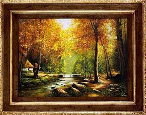 jvmoebel Gemälde Natur Wald Brücke Handarbeit Ölbild Bild Ölbilder Rahmen Bilder G93961 von jvmoebel