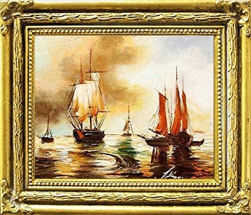 jvmoebel Gemälde Ölbild Bild Ölbilder Rahmen Bilder Seefahrt Schiffe Meer Ölgemälde 04974 von jvmoebel